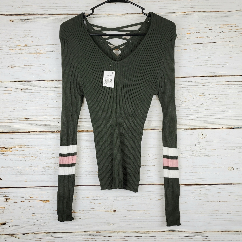 NWT Hooked Up Laced Back Sweater